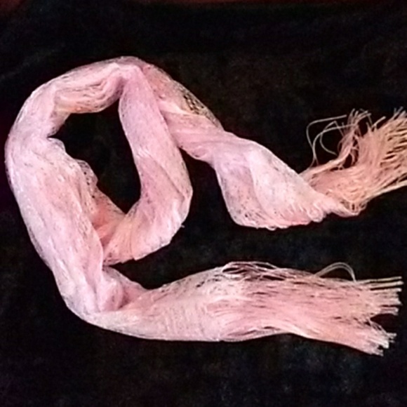 Pastel Pink Thin Knit Fringe Fashion Scarf - Picture 4 of 8